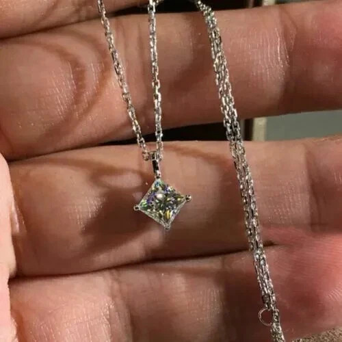 2Ct Princess Cut Lab-Created Diamond Solitaire Pendant 14K White Gold Plated