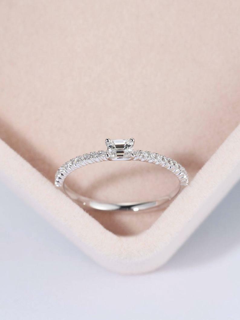 Solitaire with Accents Ring 1.2ct Baguette Simulated Diamond White Gold Plated
