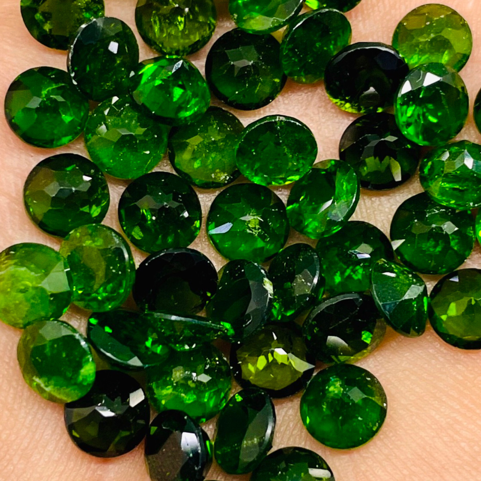 Natural Chrome Diopside 4 Pcs 7mm Round Cut Vivid Green Loose Gemstones Lot