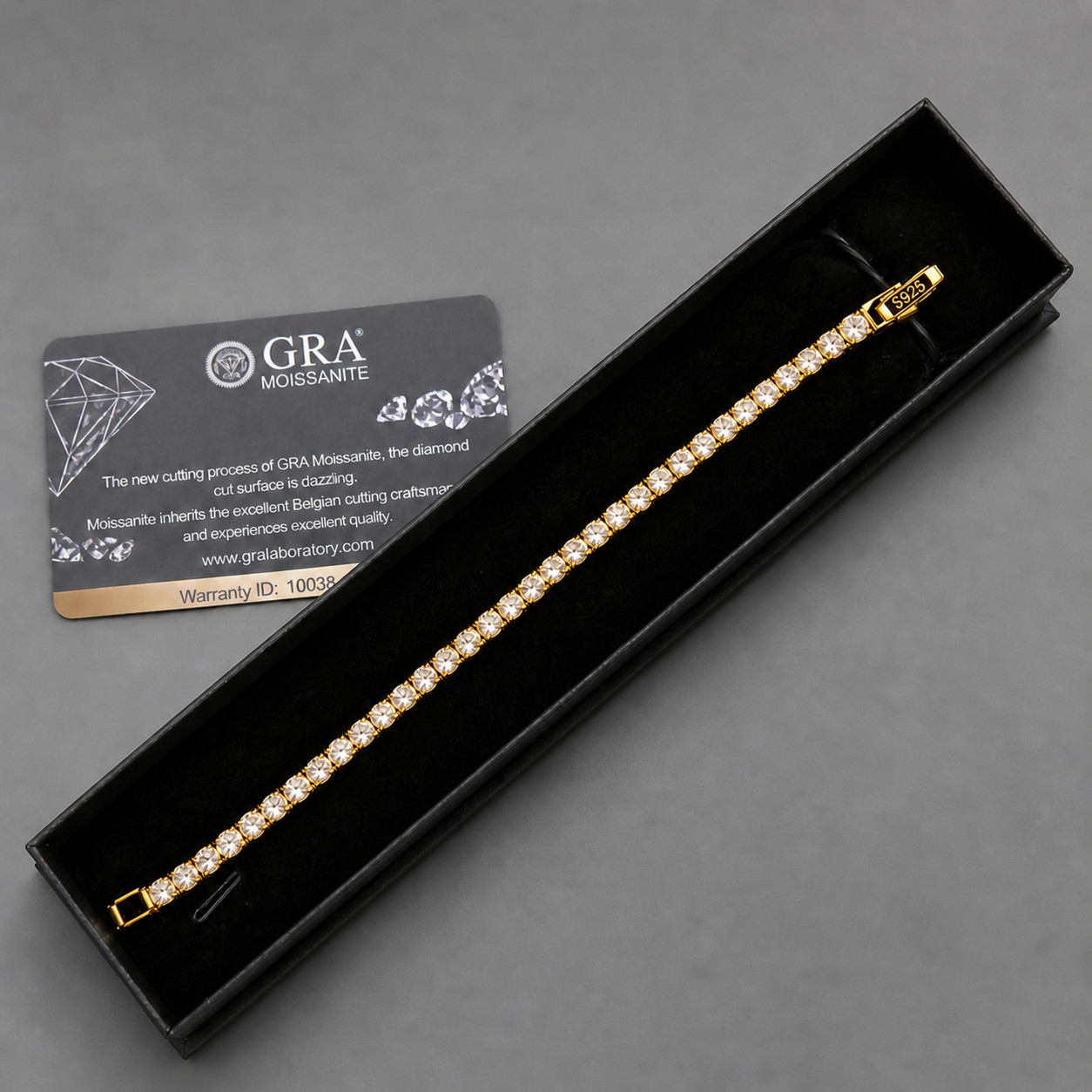 18cm Gold plated Mossanite Bracelet, S925 Excellent sparkle+ Gift