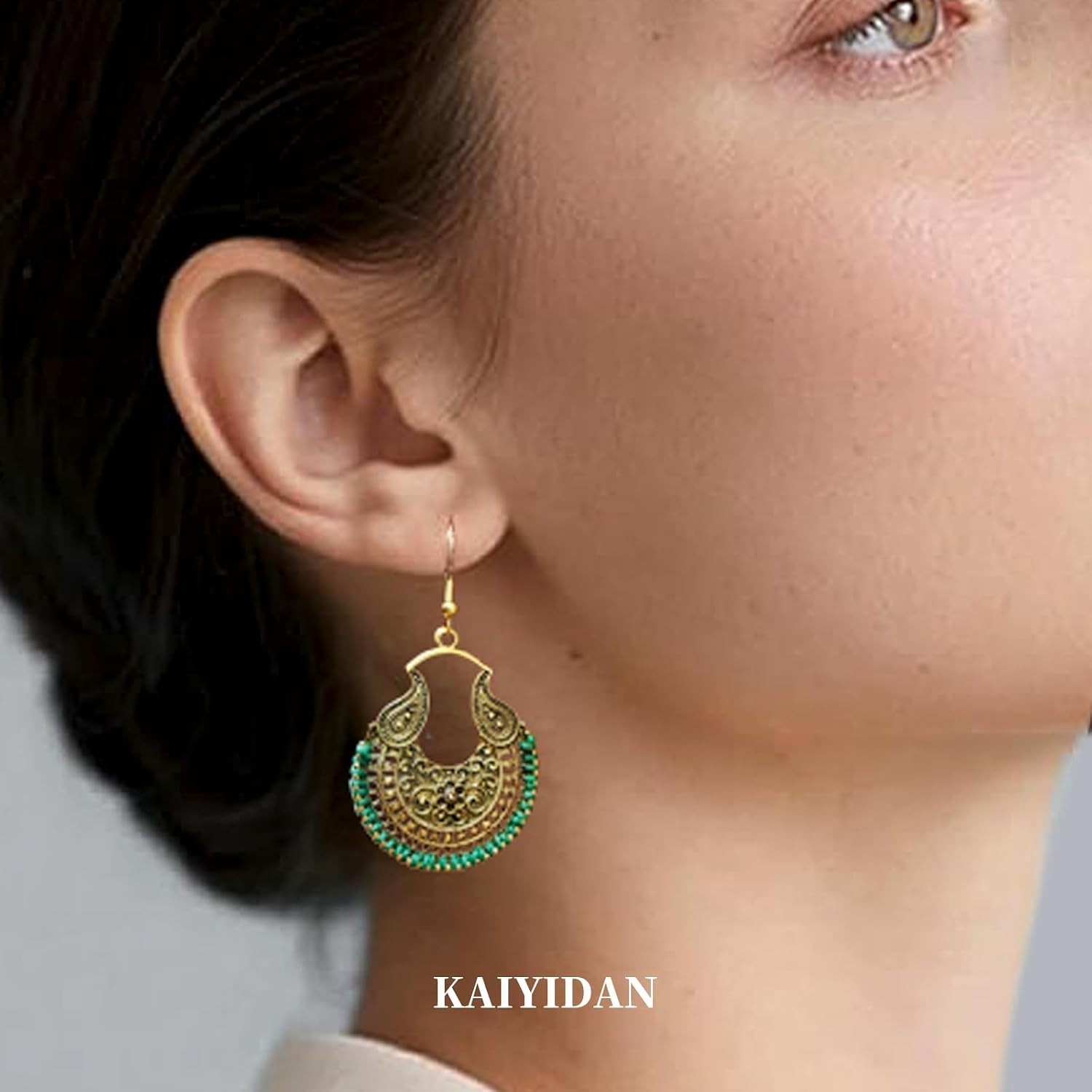 Boho Vintage Dangle Earrings: Handwoven Green Bronze for Everyday Elegance