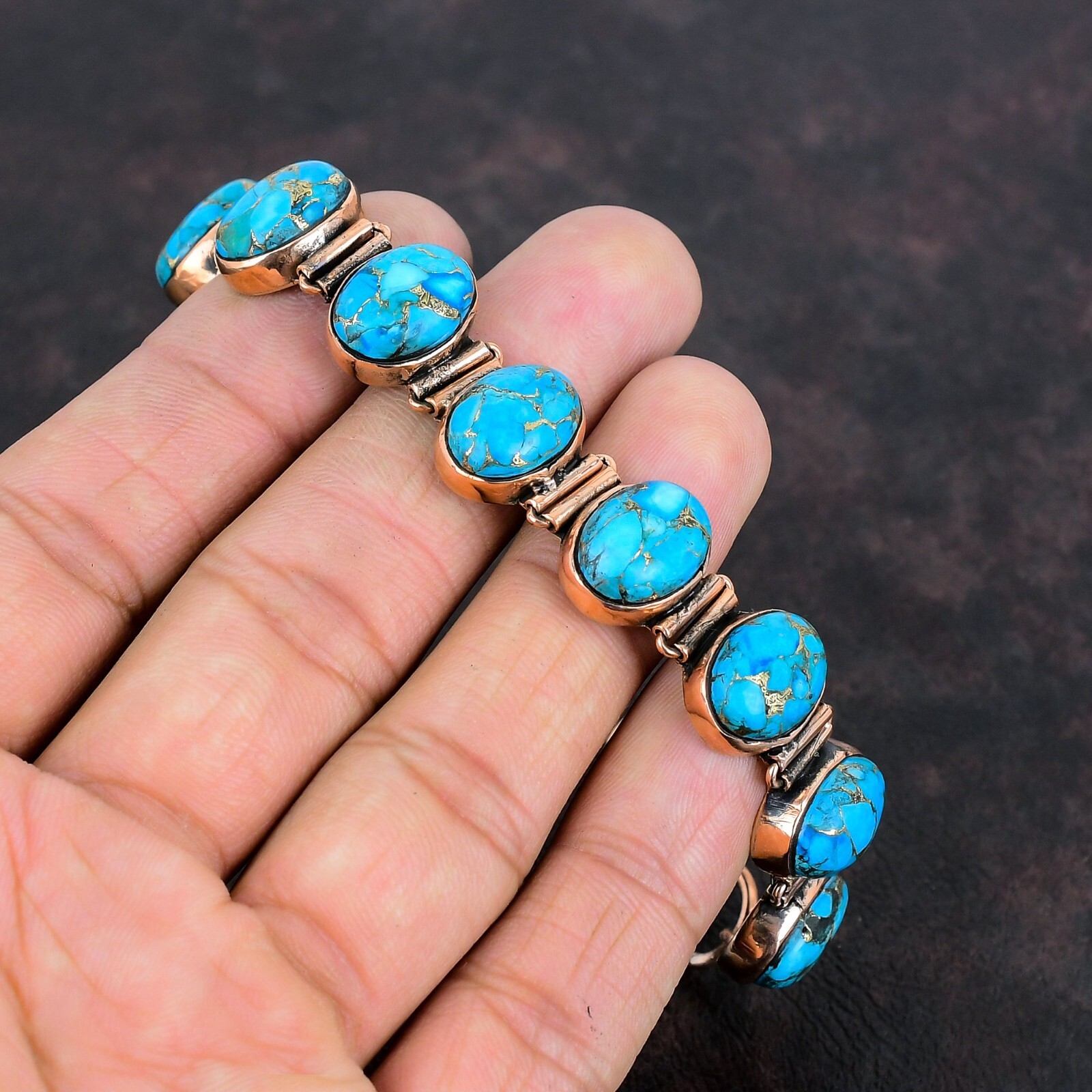 Blue Turquoise Jewelry Copper Gift For Briedsmaid Adjustable Bracelet 6.0″