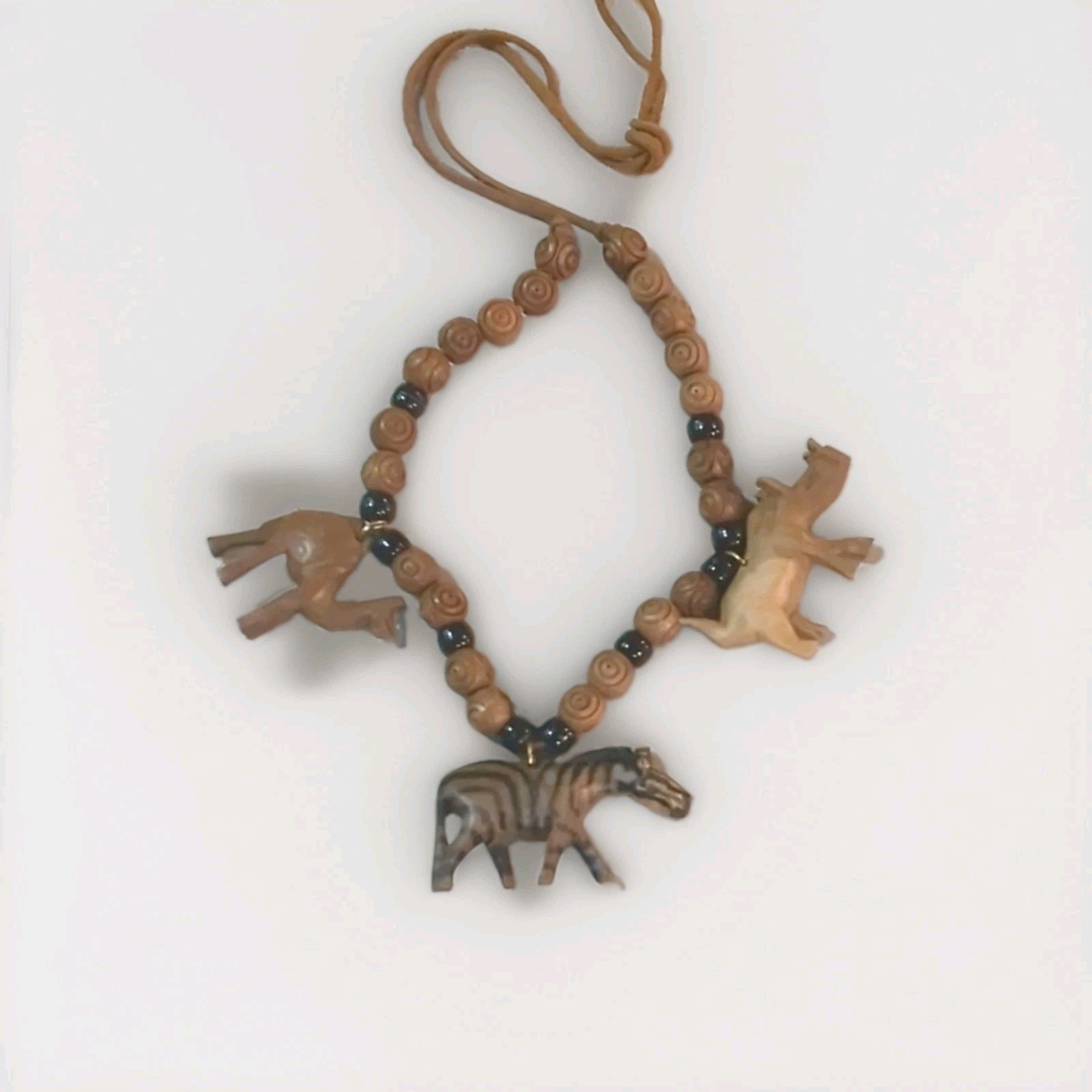 Wood Beaded Animal Charm Necklace Adjustable Bolo Closure Brown/Black