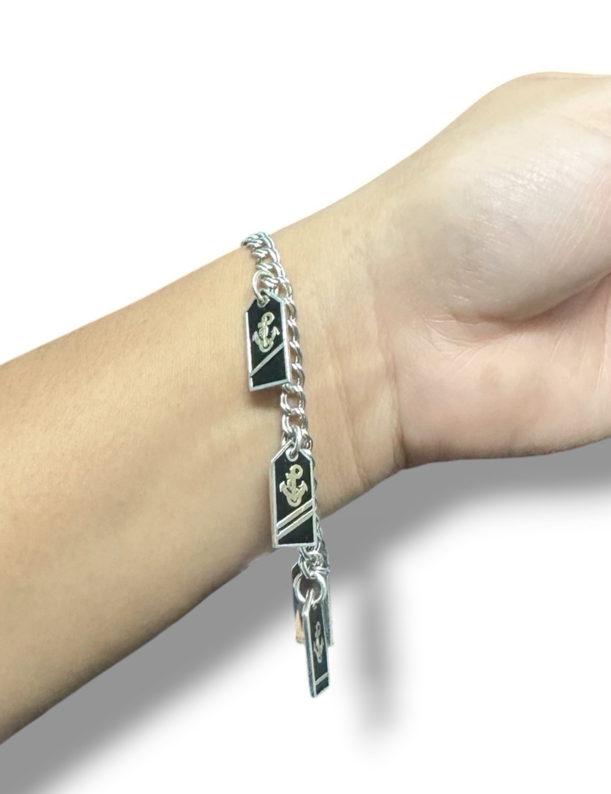 14K White Gold (585) Bracelet with Fixed 925 Sterling Silver Nautical Charms