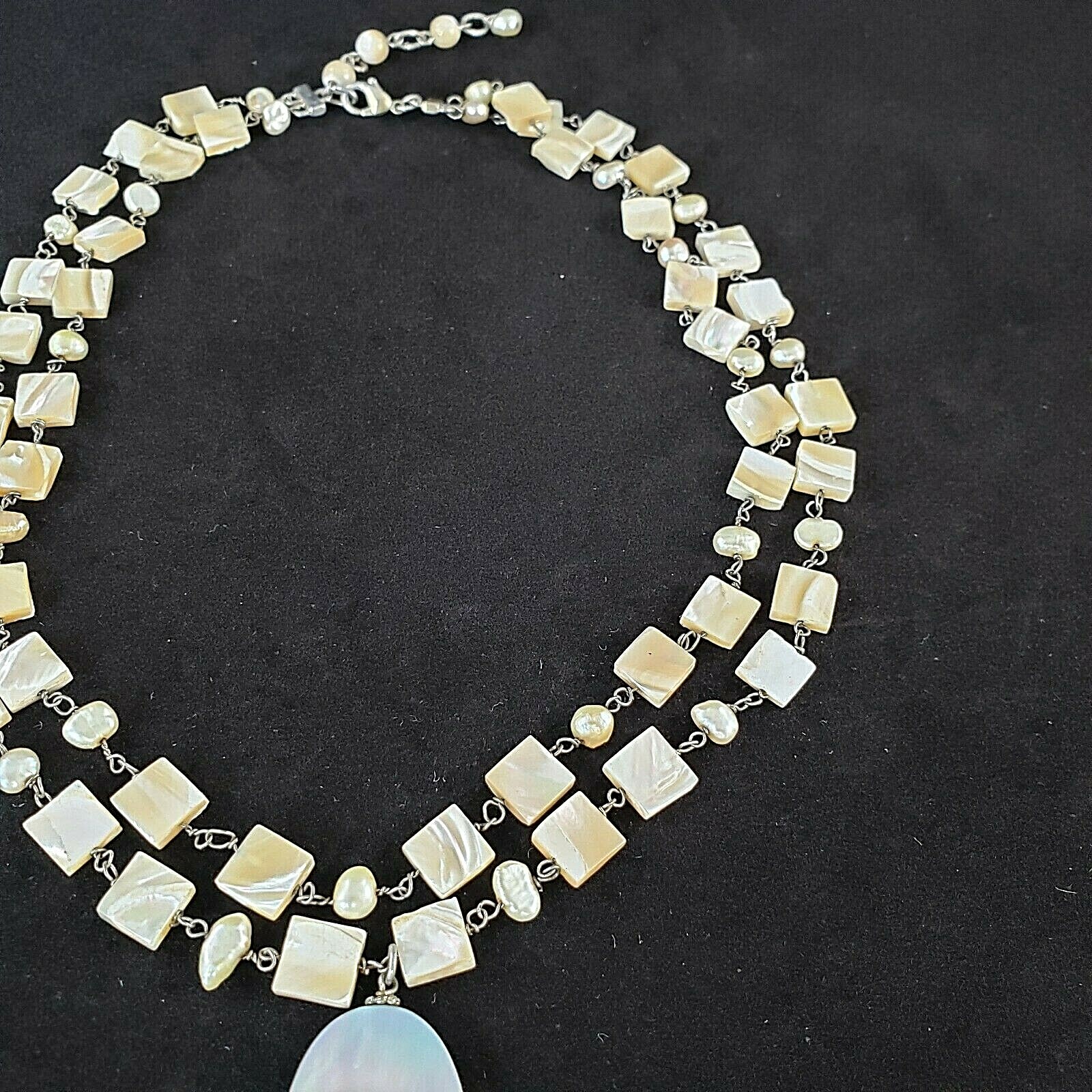 Double Strand Shell and Freshwater Pearl Necklace Linked with Shells Pendant