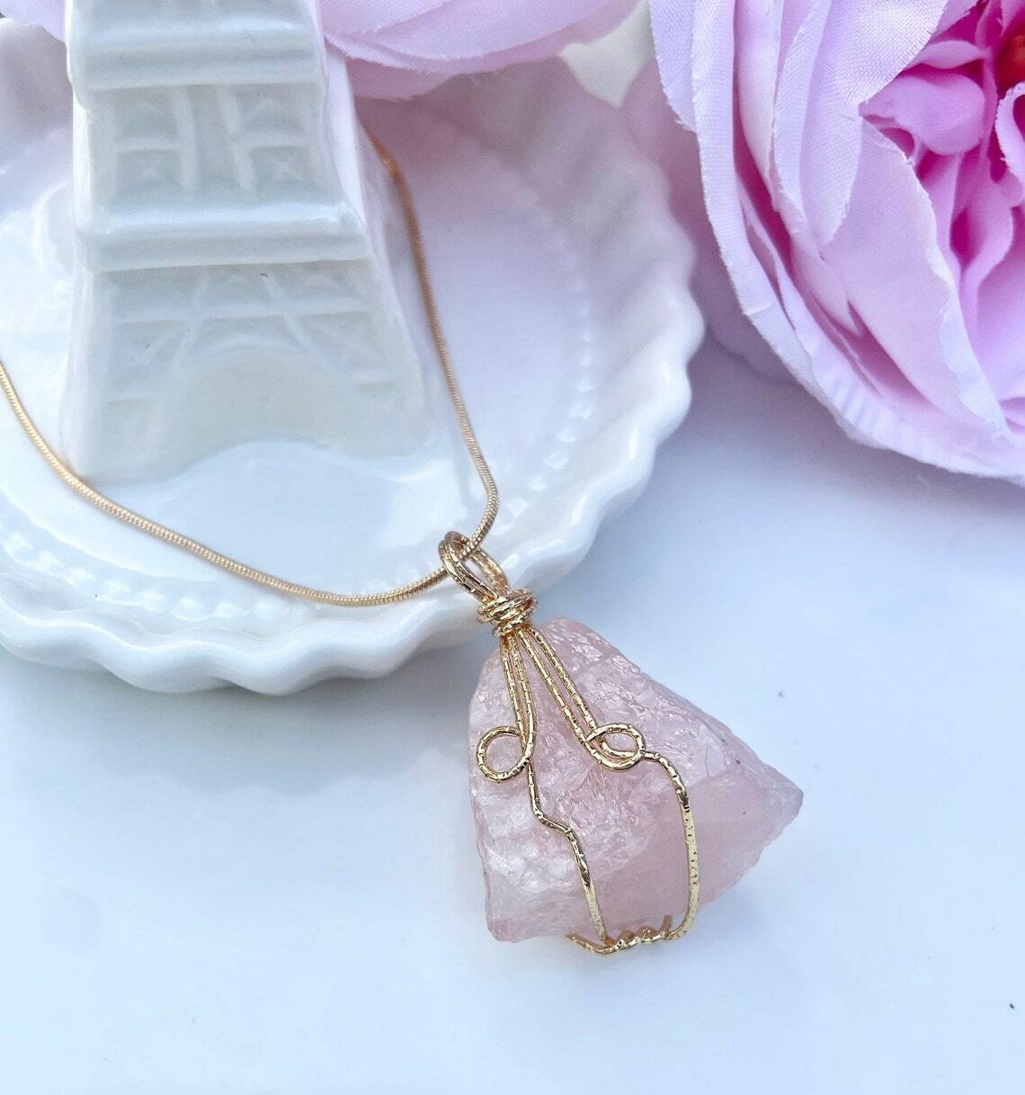 Natural Gemstone Necklace Chakra Stone Pendant Energy Healing Crystal with Chain