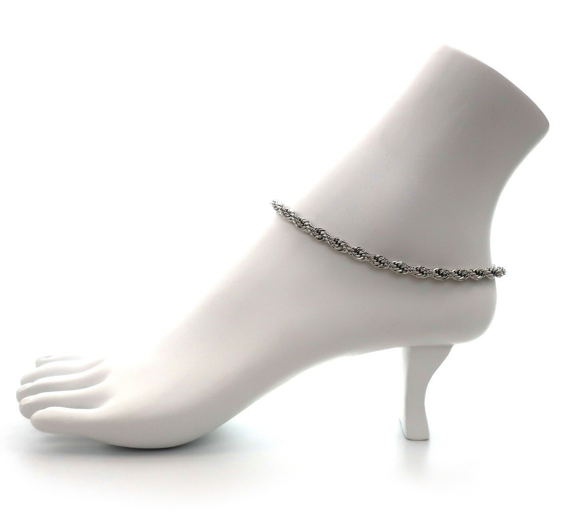 Twist Rope Chain 5mm Anklet Ankle Bracelet 10″ inch 14k White Gold Plated