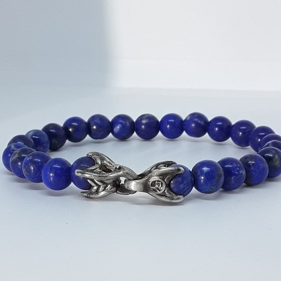 DAVID YURMAN Matrix 8mm Bead lapis lazuli Shinny Spiritual Beads Bracelet 8.5″