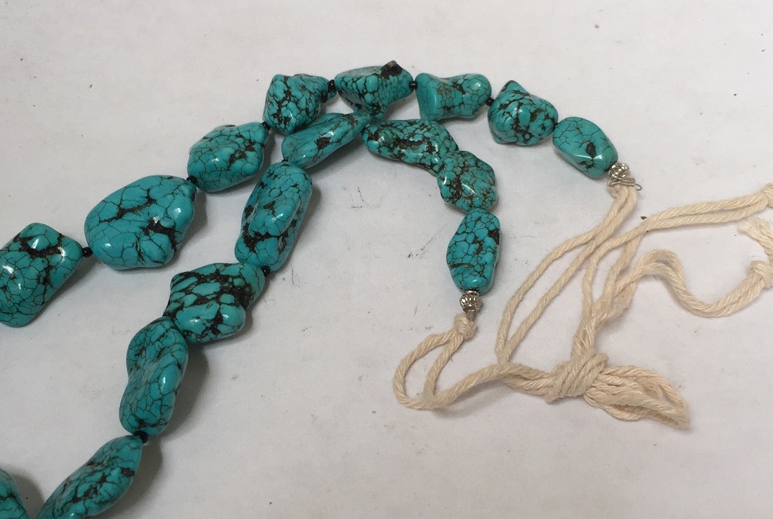 Bold gradual turquoise nugget necklace//18″plus 10″ rope length(w158a-w4.2)