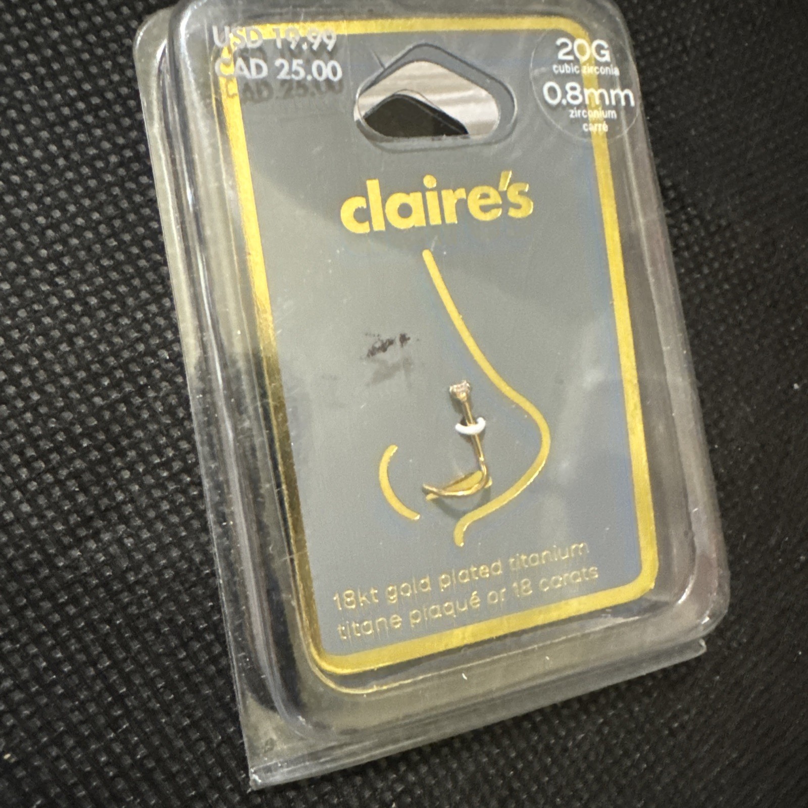 18K Gold Plated Titanium Claire’s Nose Ring Body Jewelry Size 20G 0.8 mm