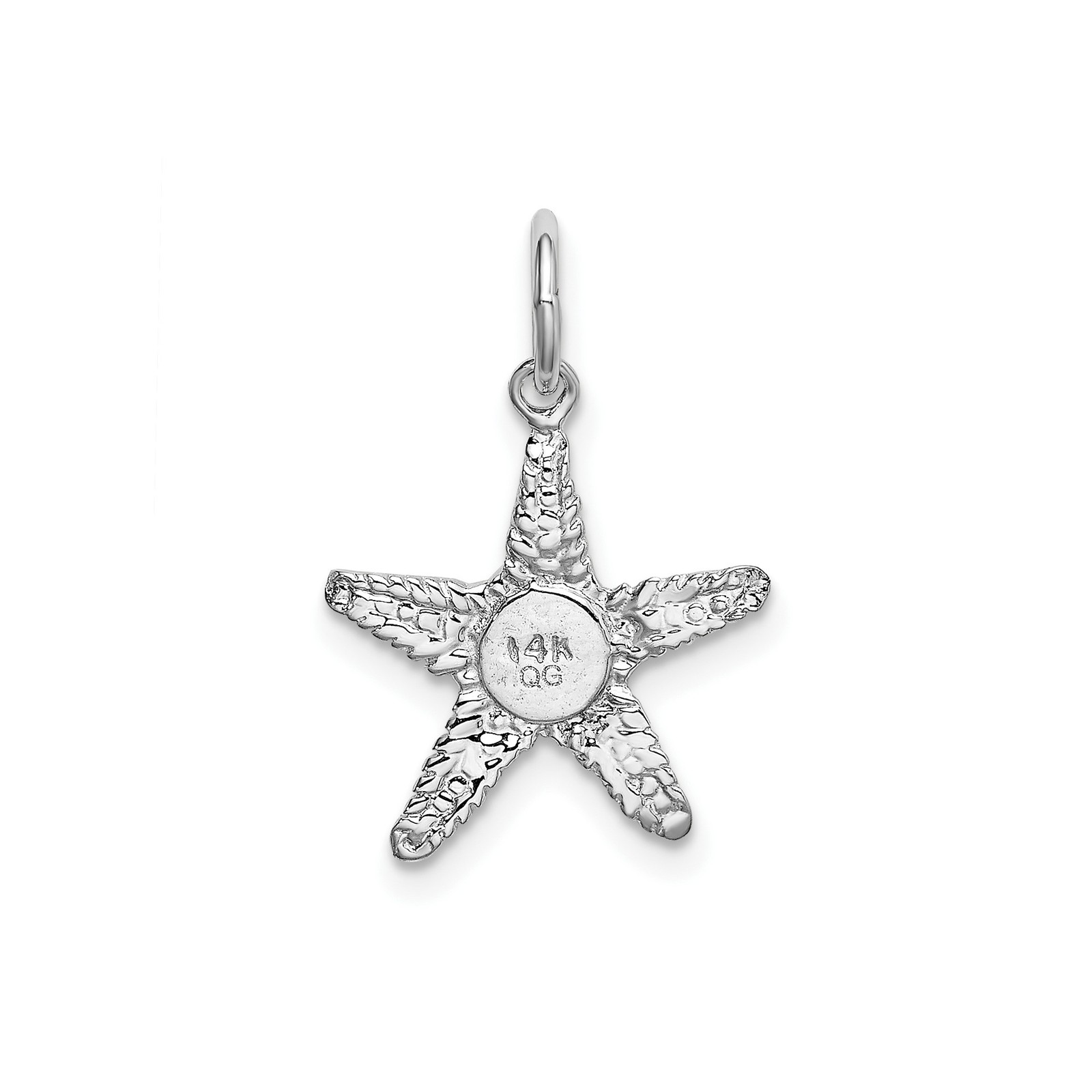 14k White Gold Starfish Pendant Textured Nautical Charm Ocean Beach Necklace Lay