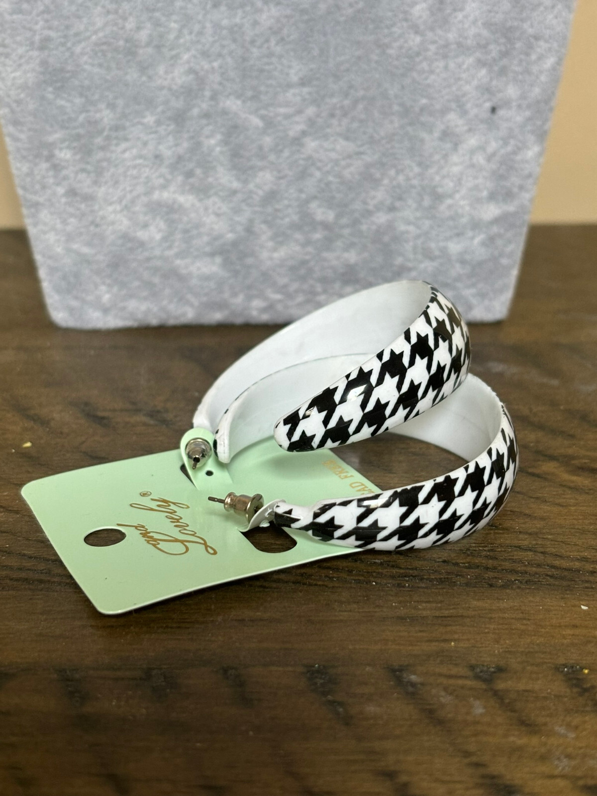 Black And white Houndstooth Hoop Earring Set