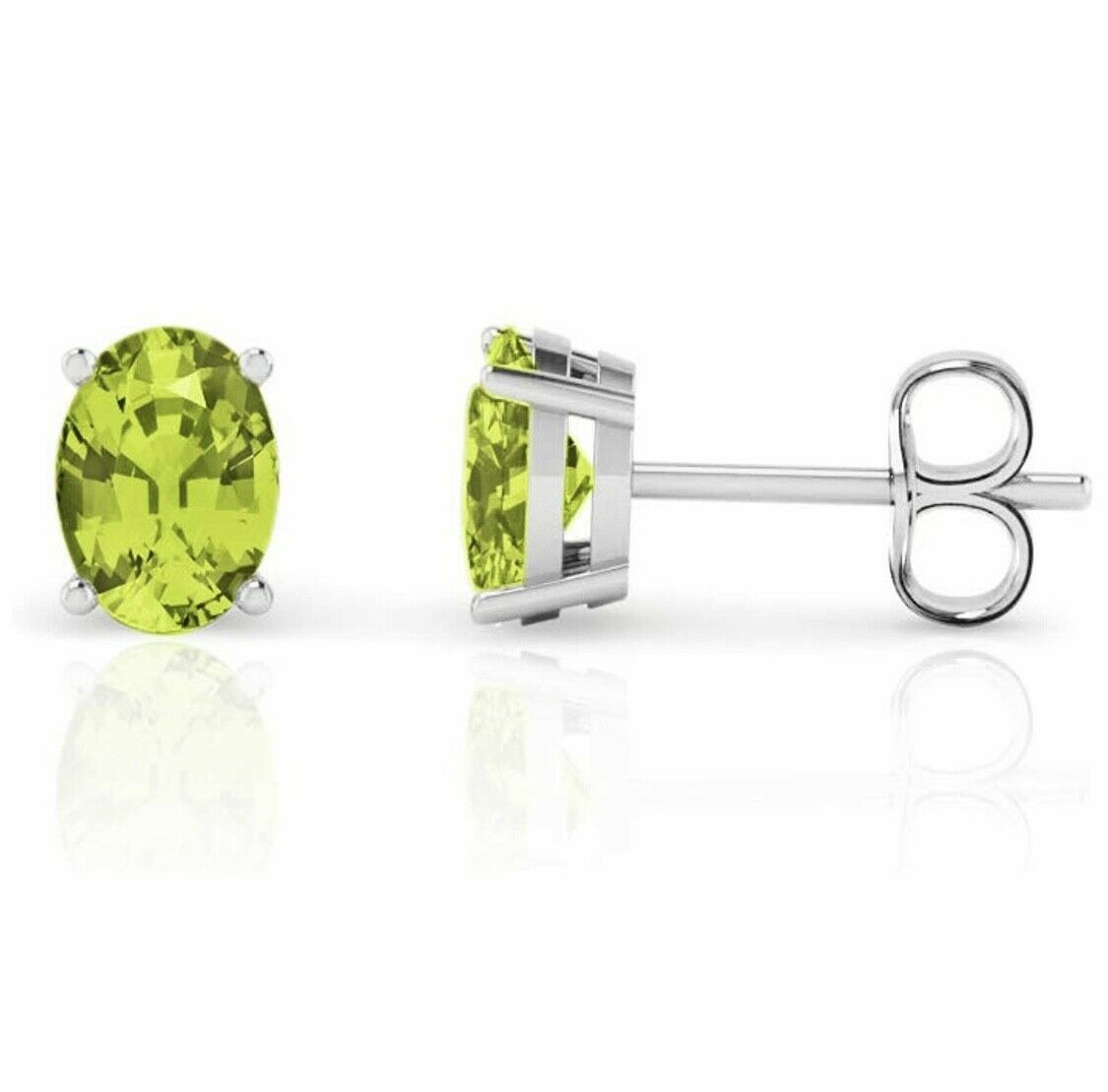 925 Solid Sterling Silver Peridot 5X7 Oval Cut Stud Earrings For Women Jewelry