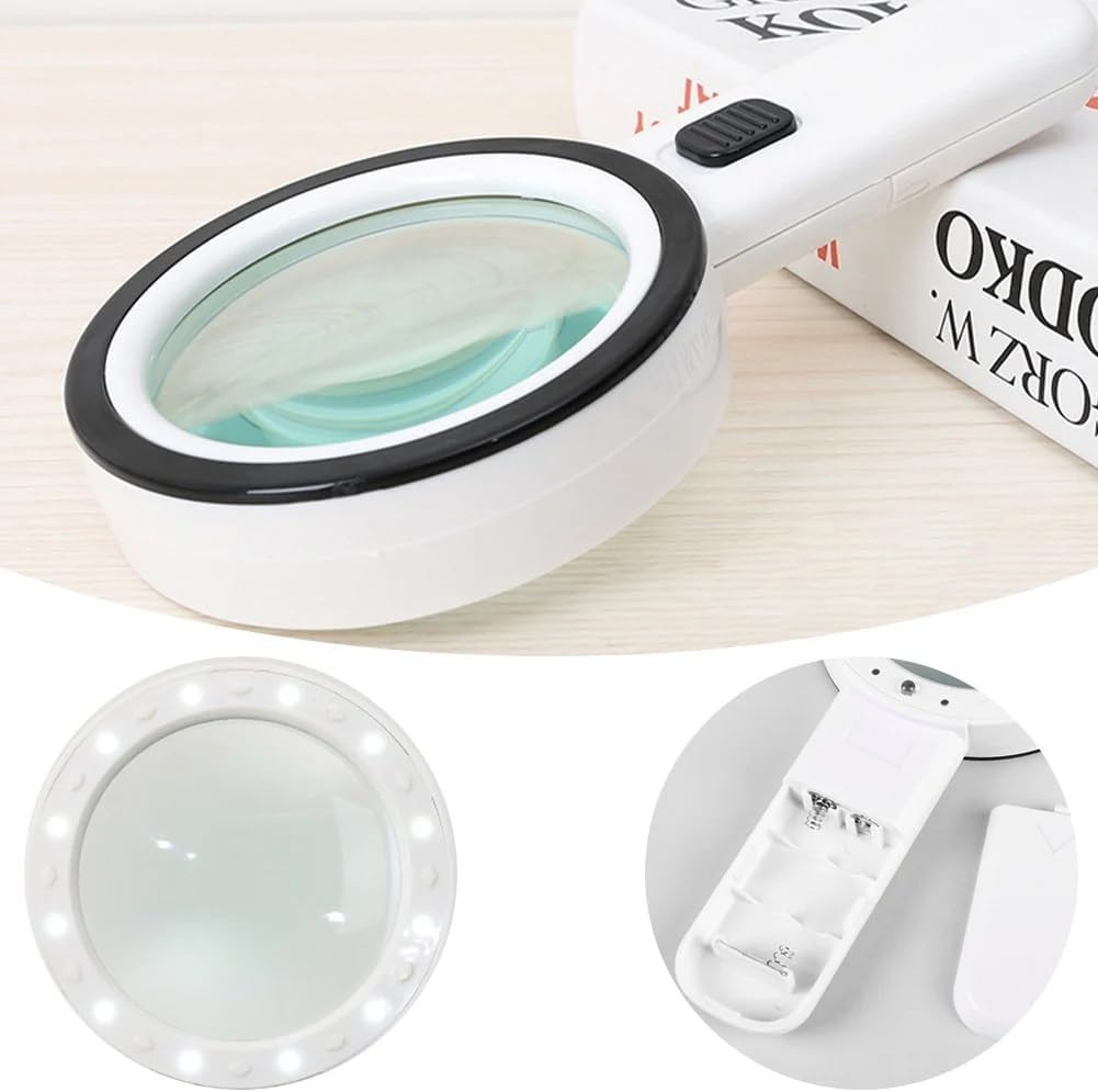 30X Magnifier Handheld Lighted Magnifying Glass Portable Double Glass Lens