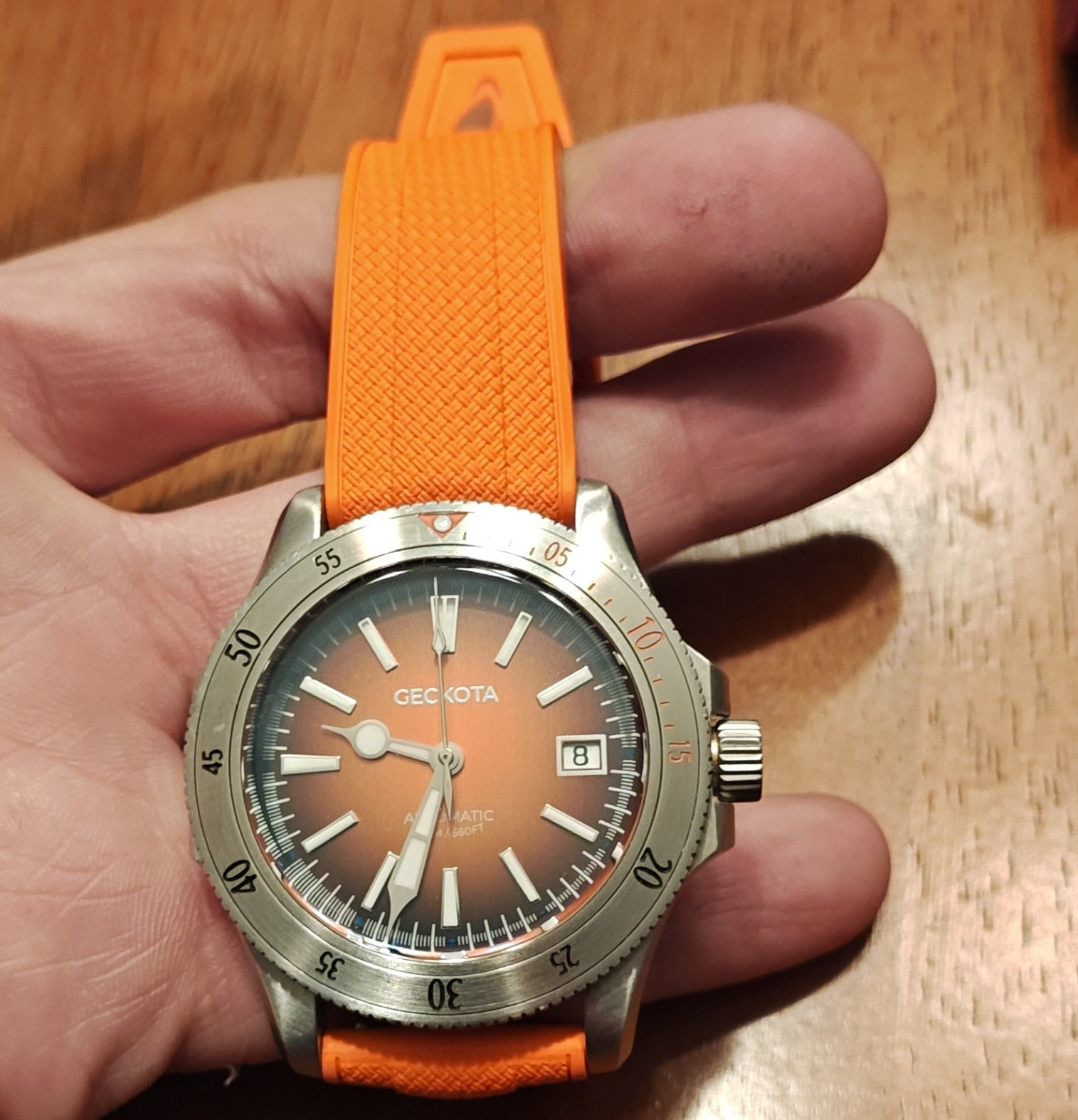 Geckota Sea Hunter Auto Diver Orange Dial Orange Rubber Strap
