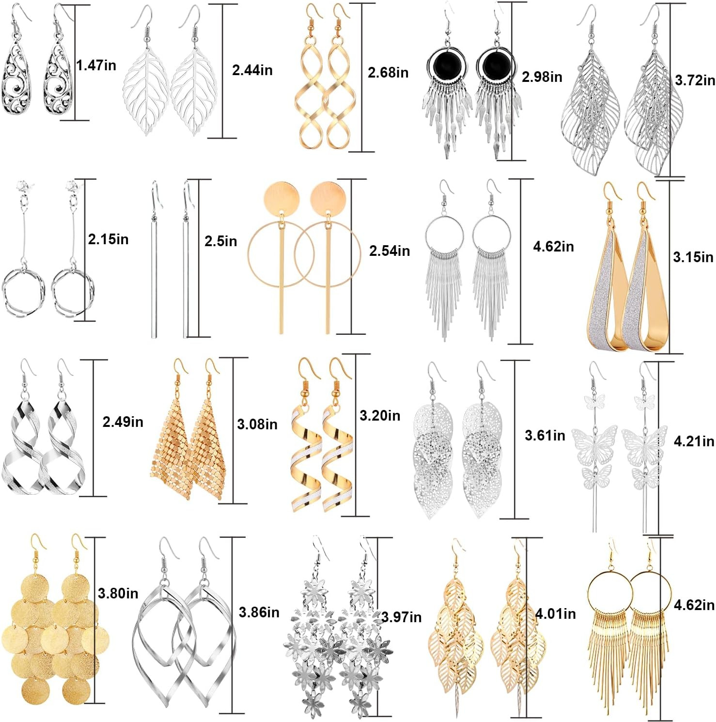 20 Pairs Drop Dangle Earrings,Gold Earrings for Women,Silver Earring,Earrings fo