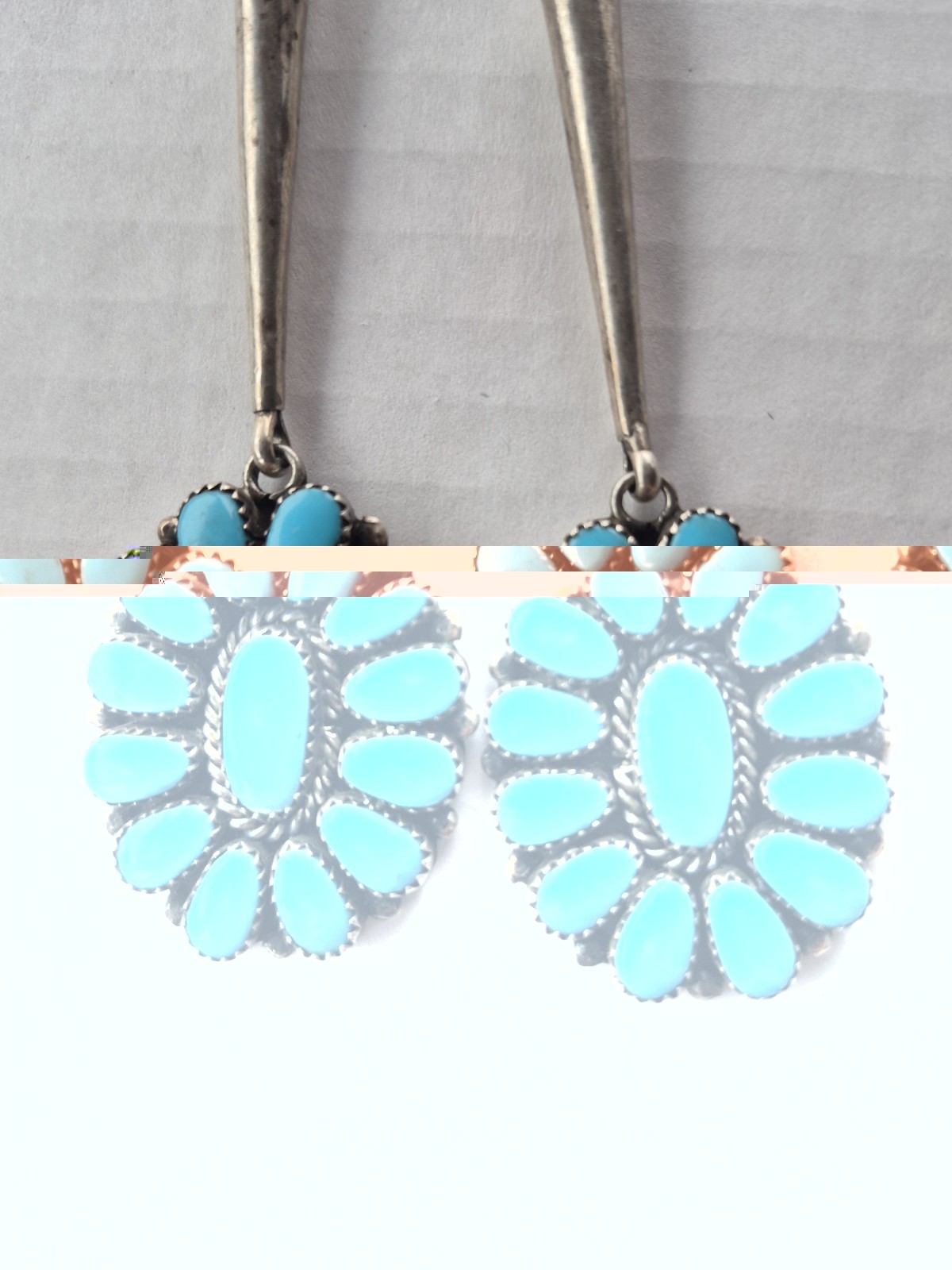 Zuni Native American sterling silver turquoise cluster bolo tie set Marked g