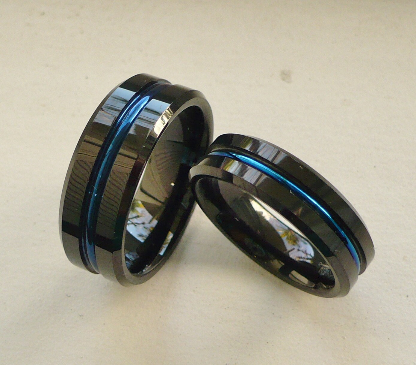 TUNGSTEN CARBIDE HIS & HER WEDDING BAND RING SET 6mm & 8mm BLACK IP PLATED 5-15