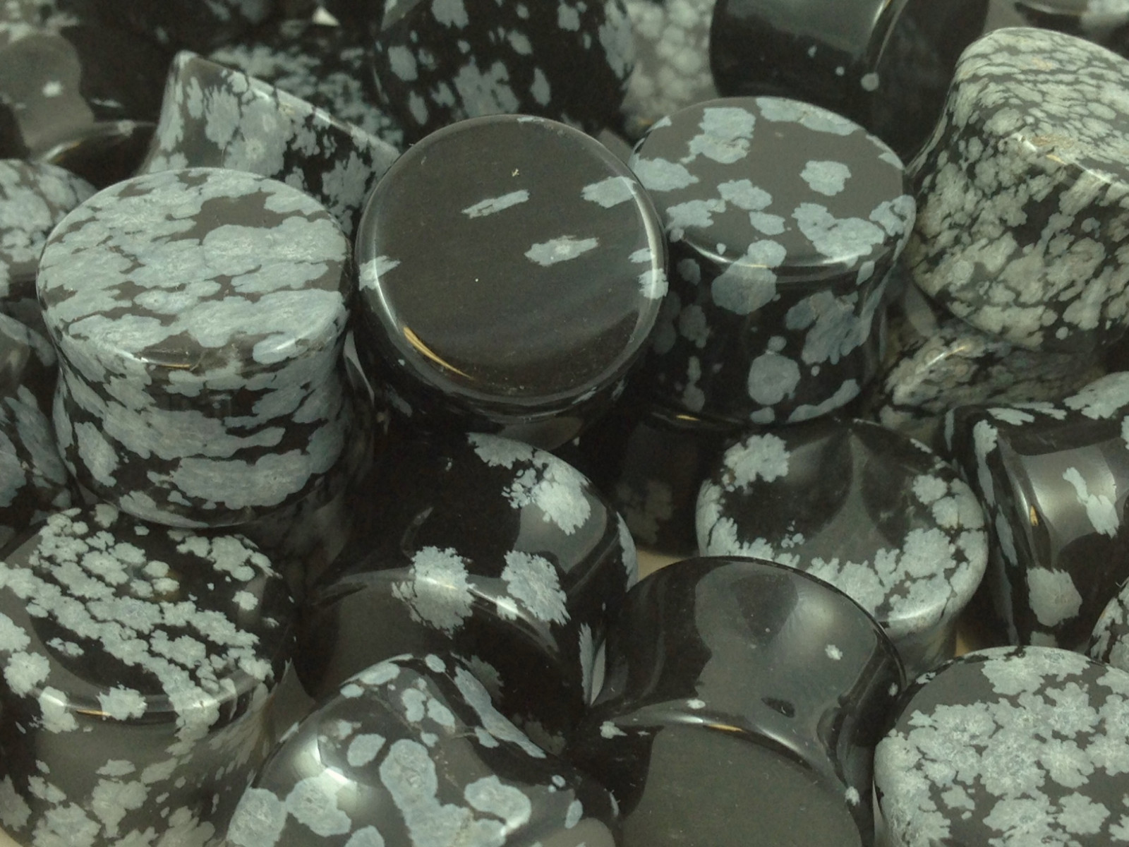 PAIR Snowflake Obsidian Stone Plugs Gauges – 3mm (8g) to 25mm (1.5″) available!
