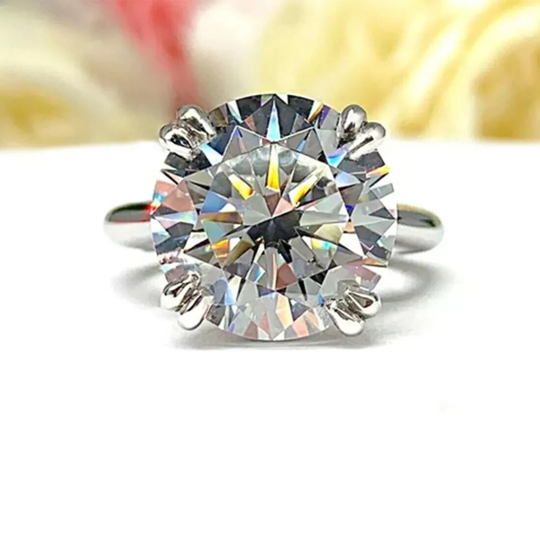 6.65 Ct Treated Round Cut White Diamond Solitaire Ring 925 Silver Certified
