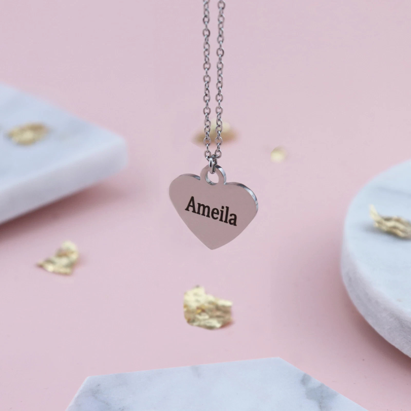 Engraved Heart Necklace: Personalized Stainless Steel Pendant with Free Chain