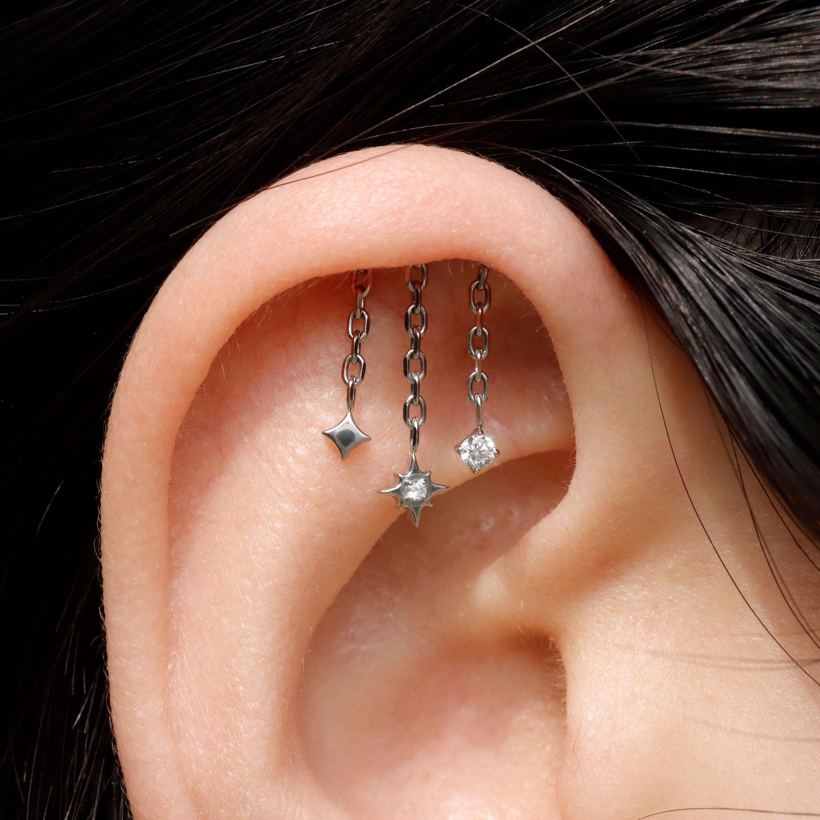 North Star Dangle Hidden Helix Threadless Earring