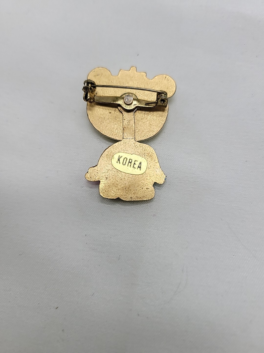 Vintage Enamel Bear Pin w/ Moveable Dangling Body, Made in Korea, 1.5” Tall Cute