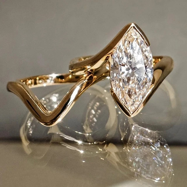 1.75Ct Marquise Moissanite Bridal Ring Set 925 Sterling Silver 14K Gold Vermeil