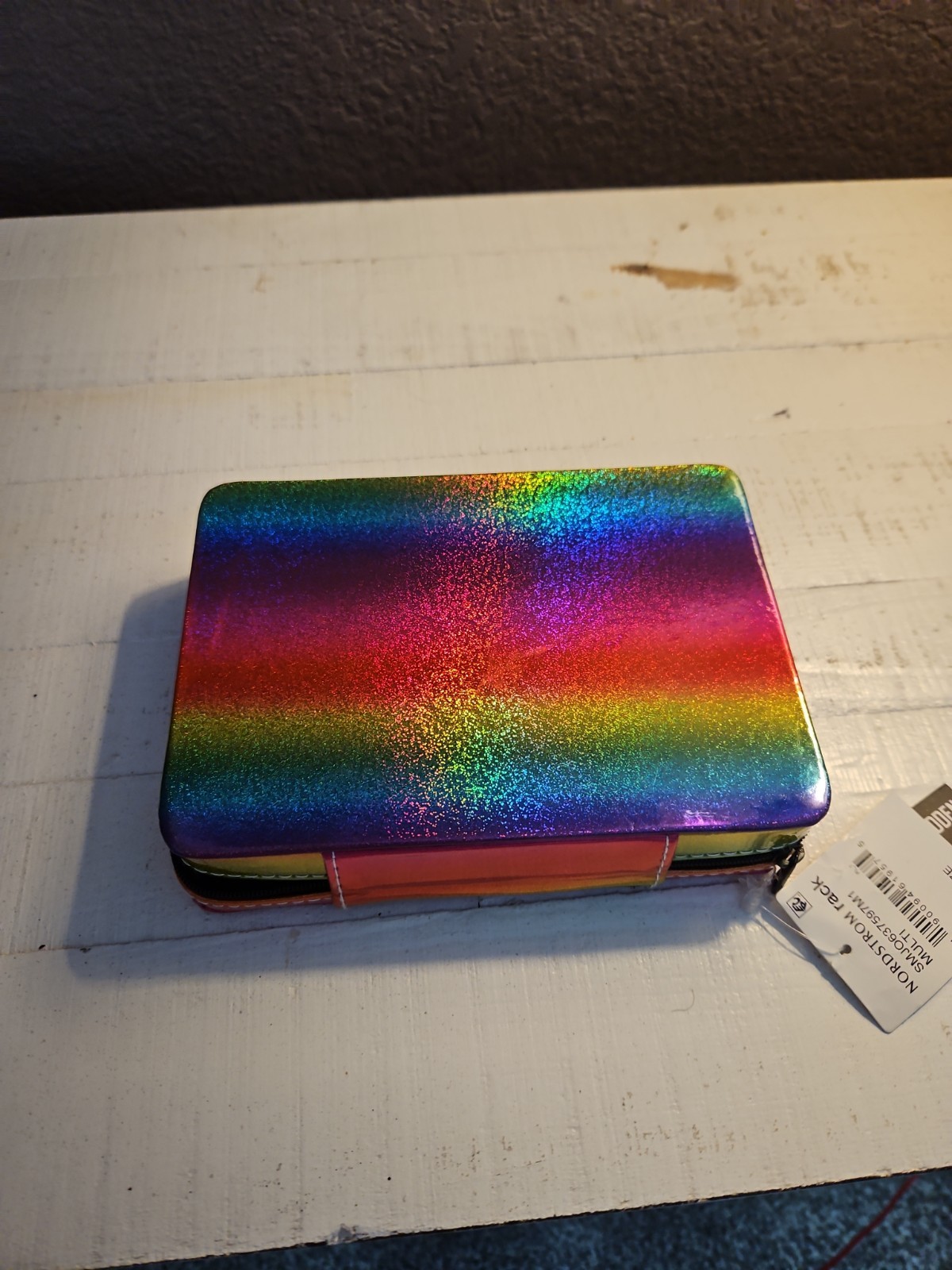 Steve Madden Rainbow Multicolor Faux Leather Zipper Velvet-Lined Jewelry Box