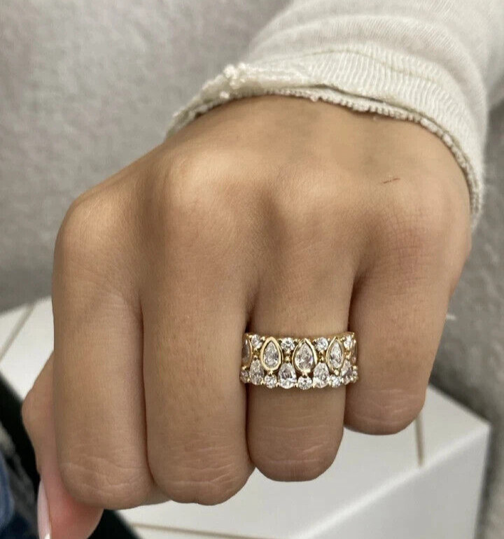 Wedding Ring Diamond Band Pear & Round EF VS Lab Grown Solid 14k Yellow Gold