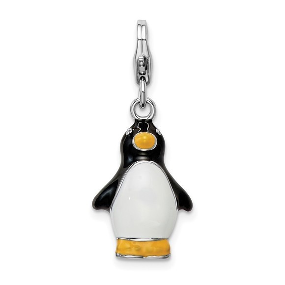 Amore La Vita Silver Sterling 925 3-D Enameled Penguin Charm Lobster Clasp
