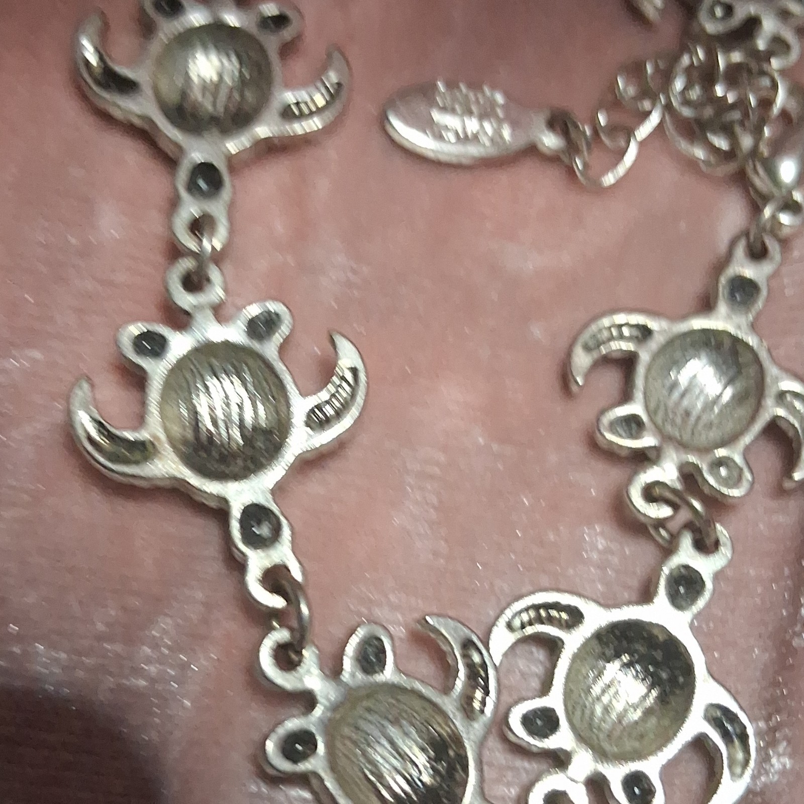 Adult Jewels Silver Turtle Dangle Charm Round Link Bracelet Lobster Signed