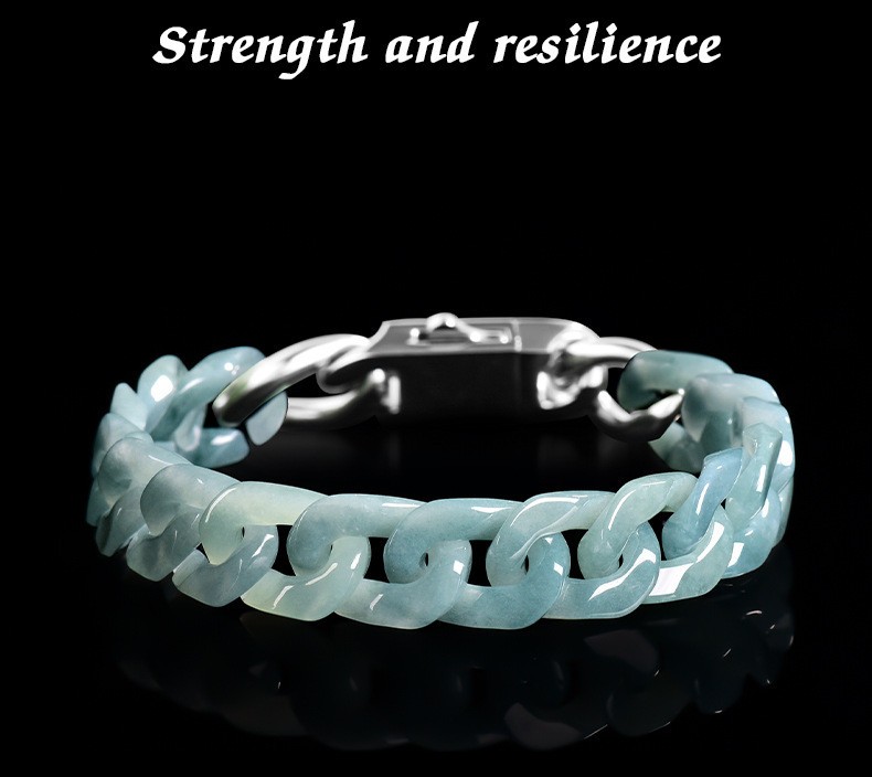 Certified Grade A Natural Green Jade Jadeite Cuban Curb Link Bracelet 5.9-9.4″