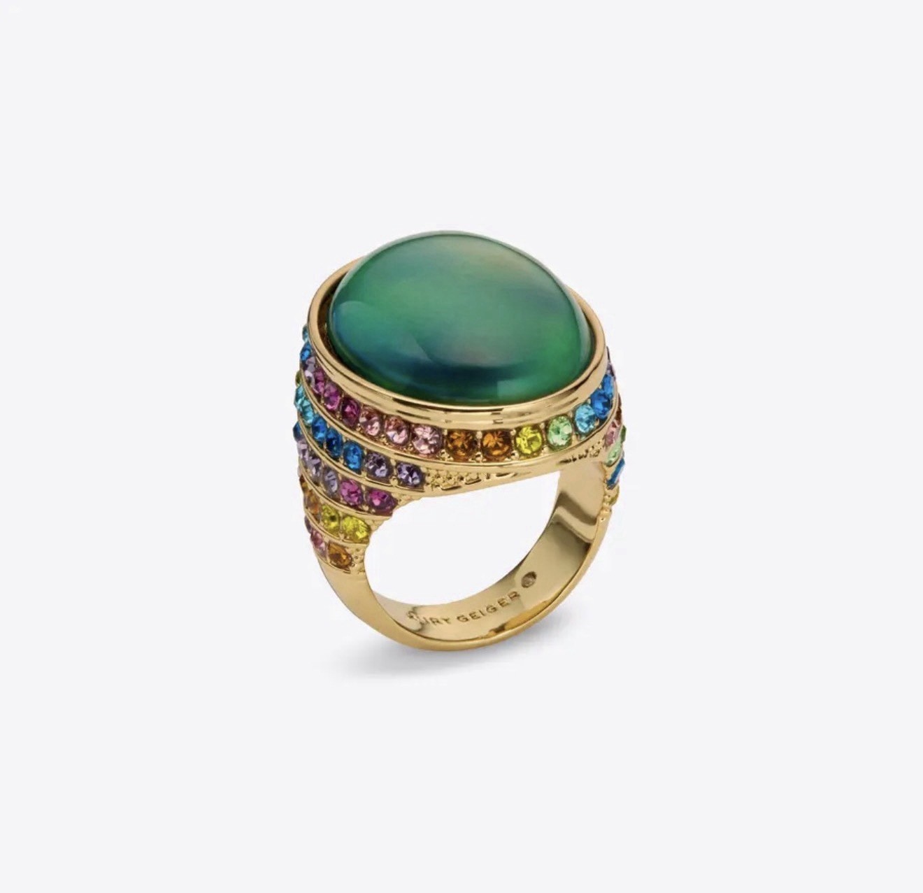 Kurt Geiger Sz 7 Oval Mood Gold-tone Ring with Cabochon and Multicolored Stones