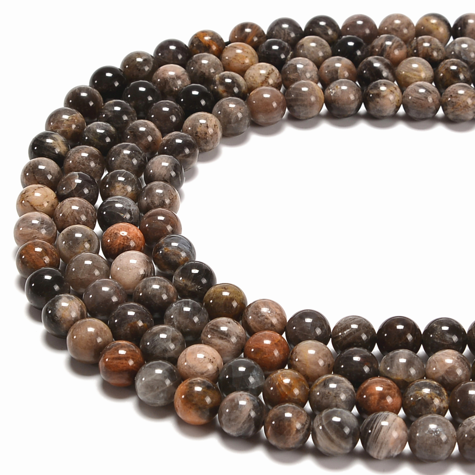 Natural Black Moonstone Smooth Round Beads Size 6-6.5mm 8mm 10mm 15.5” Strand