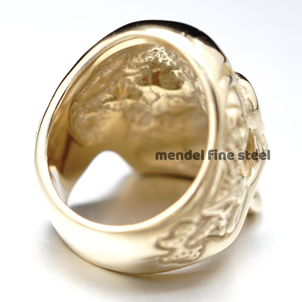 MENDEL Gold Plated Black Stainless Steel Mens Gothic Biker Skull Ring Size 7-15