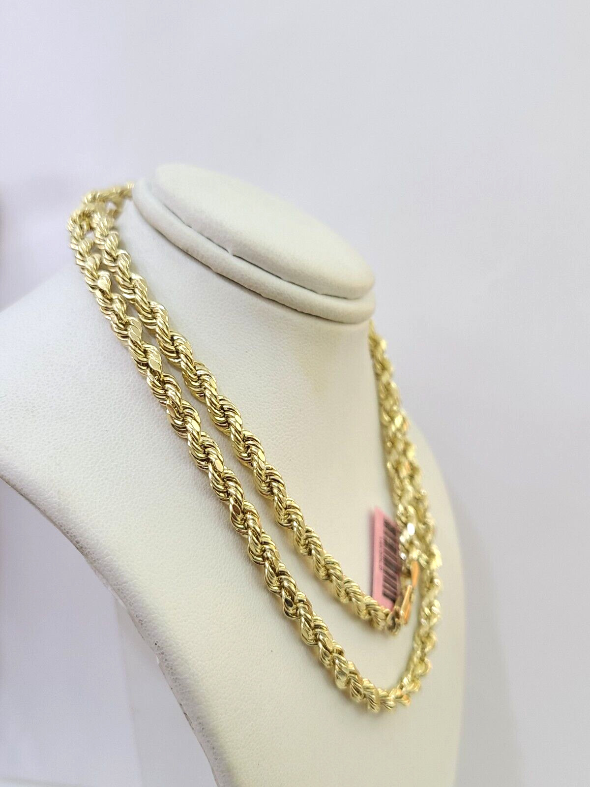 14K Yellow Gold 4mm Rope Chain 18 inch Diamond cut necklace Real, Free Shipping