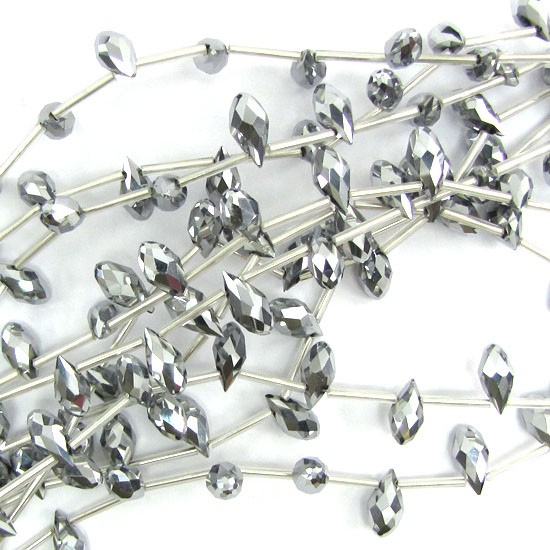 6x12mm faceted quartz teardrop beads 15.5″ strand silver
