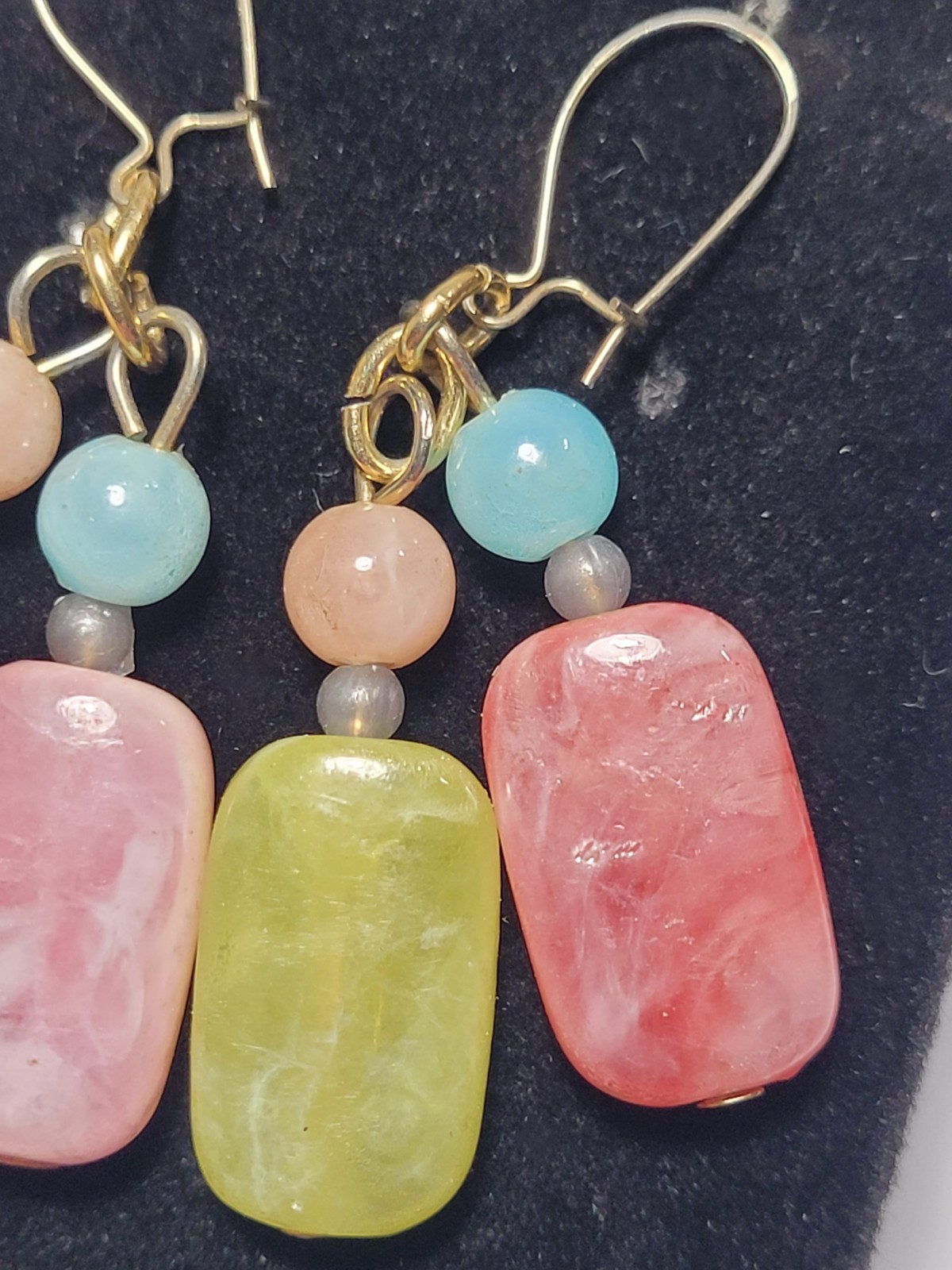 Natural Quartz Earrings Multicolored Beaded Goldtone Wire Hook Fashion Jewelry