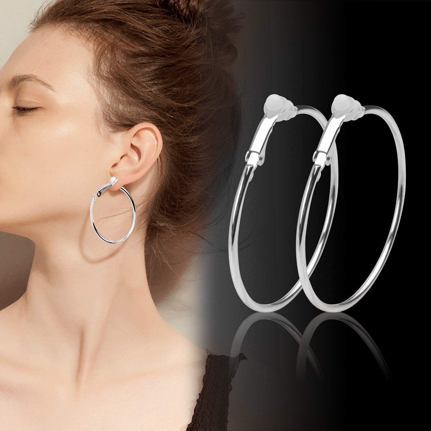 5 Pairs Silver Clip on Earrings Hoop Non Piercing Women Clip Earrings for Women