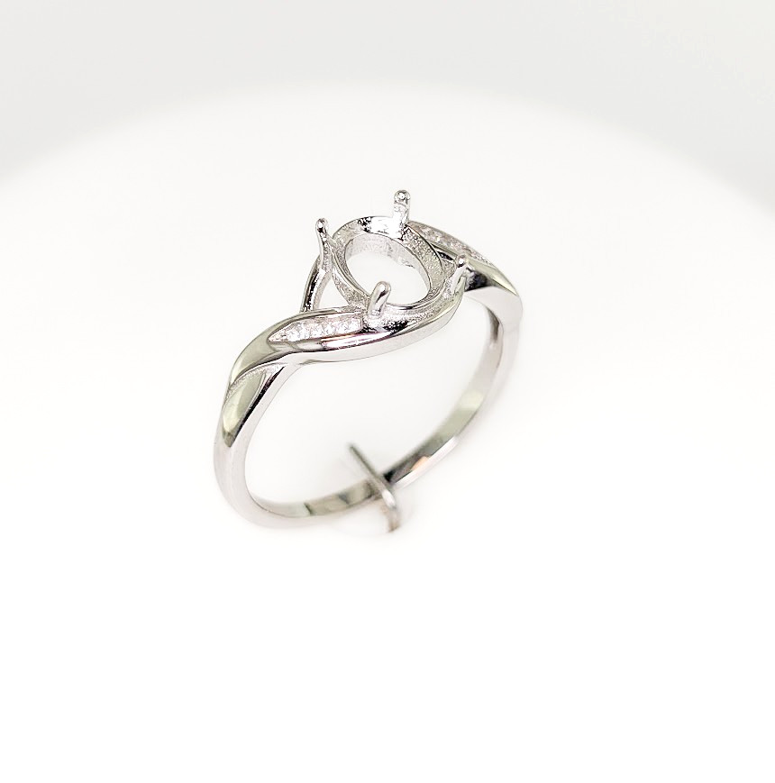 8 x 6 mm Oval CZ Semi Mount Bypass Ring Setting Sterling Silver w/Rhodium Finish