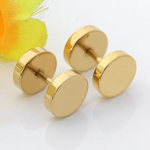 1 Pair Earrings Dot Studs Stainless Steel Circle Disc Ear Piercing Set Men Women