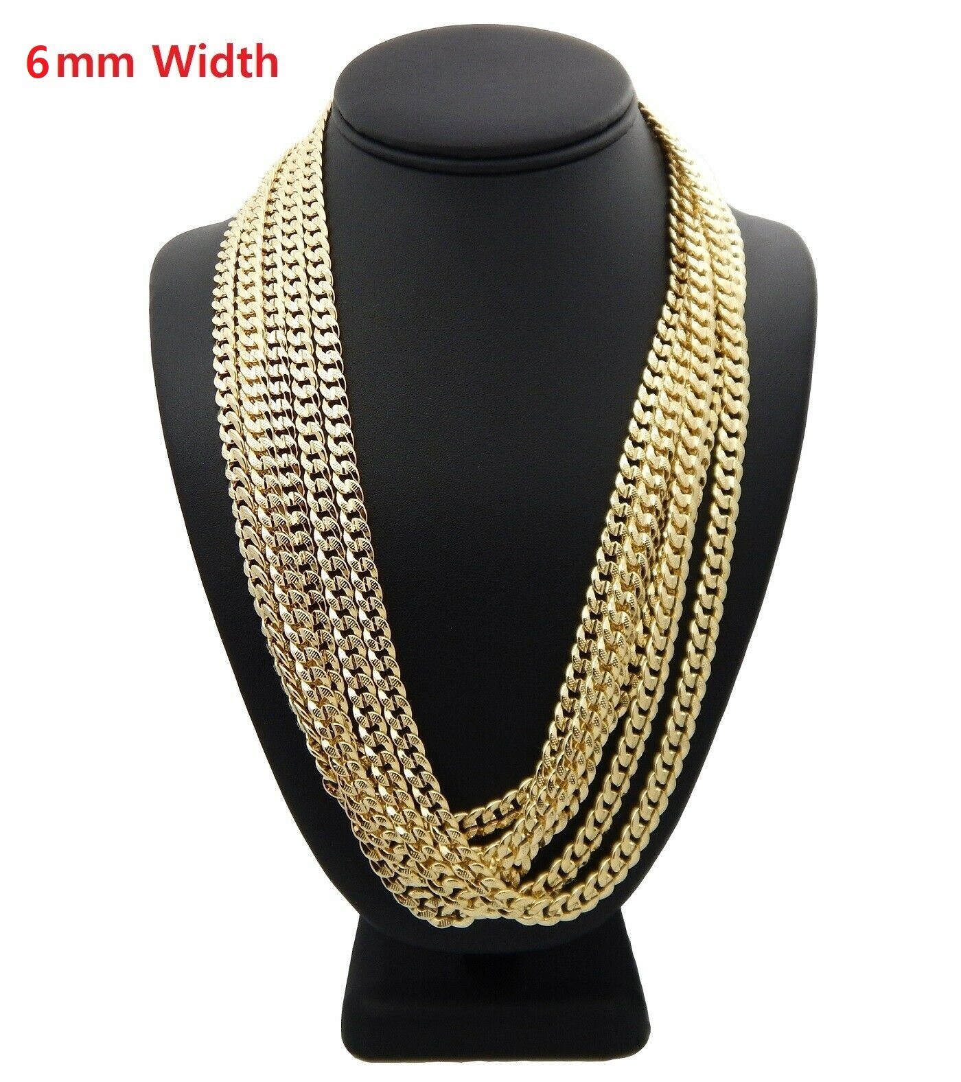 6 Piece Concave Cuban link Chain 6mm 20″ 24″ Diamond Cut 14k Gold Plated