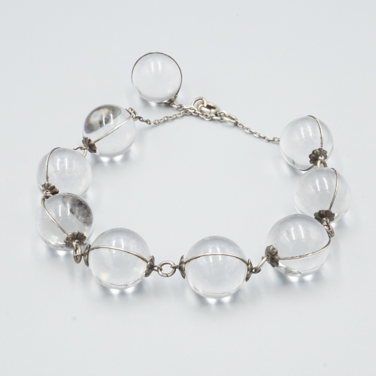 Art Deco Pools Of Light Sterling Silver Bracelet 9 orbs adjustable 8-9 inches