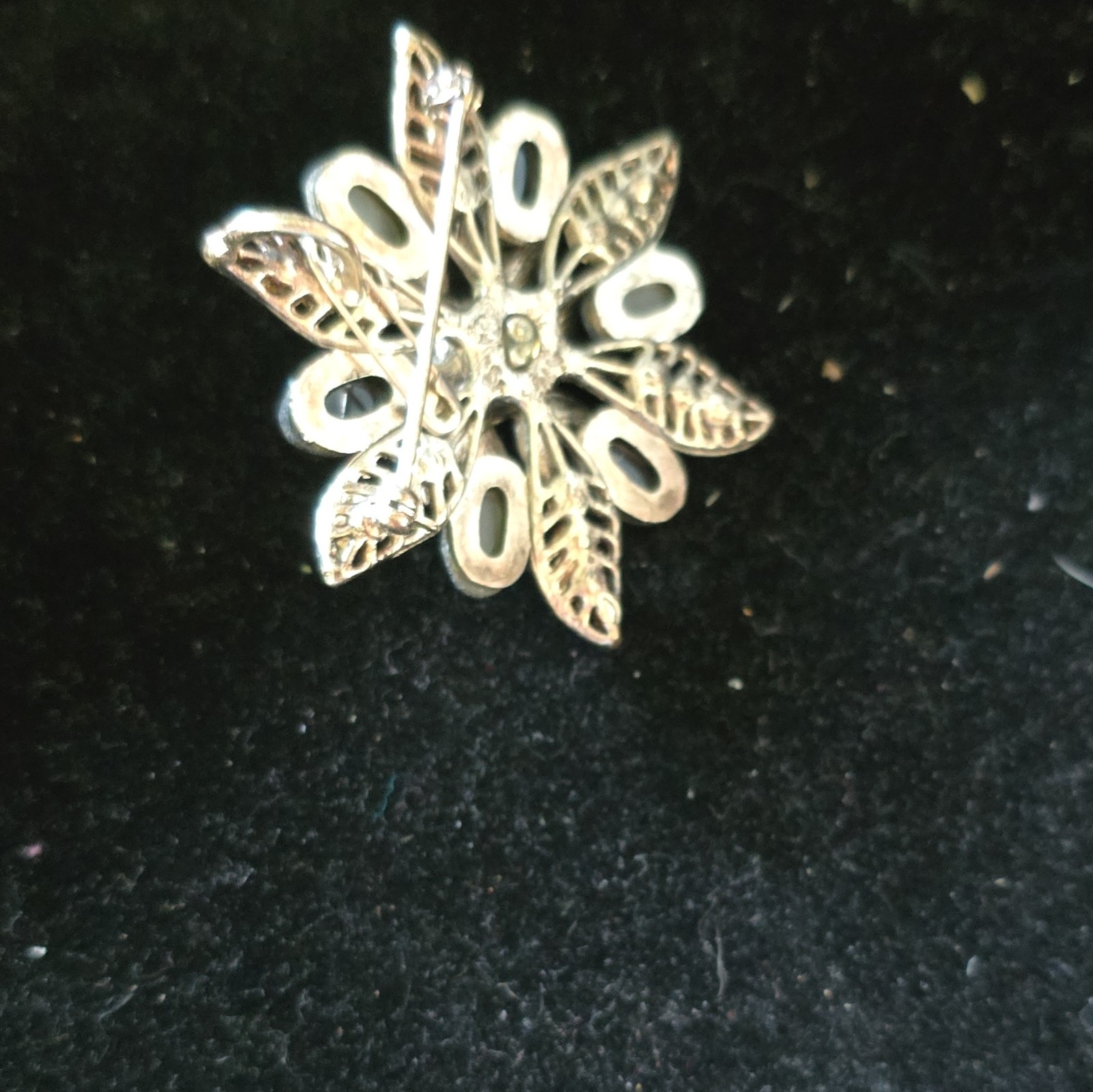 Premier DesignsSilver Tone Flower Pin Faux Pearl Center Black Rhinestone Cluster
