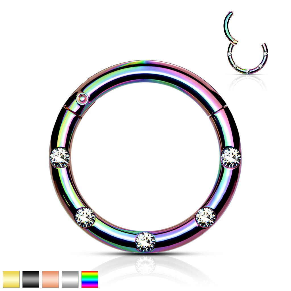 CZ Flush Set Front Facing 16G 316L Surgical Steel Hinged Segment Septum Ring