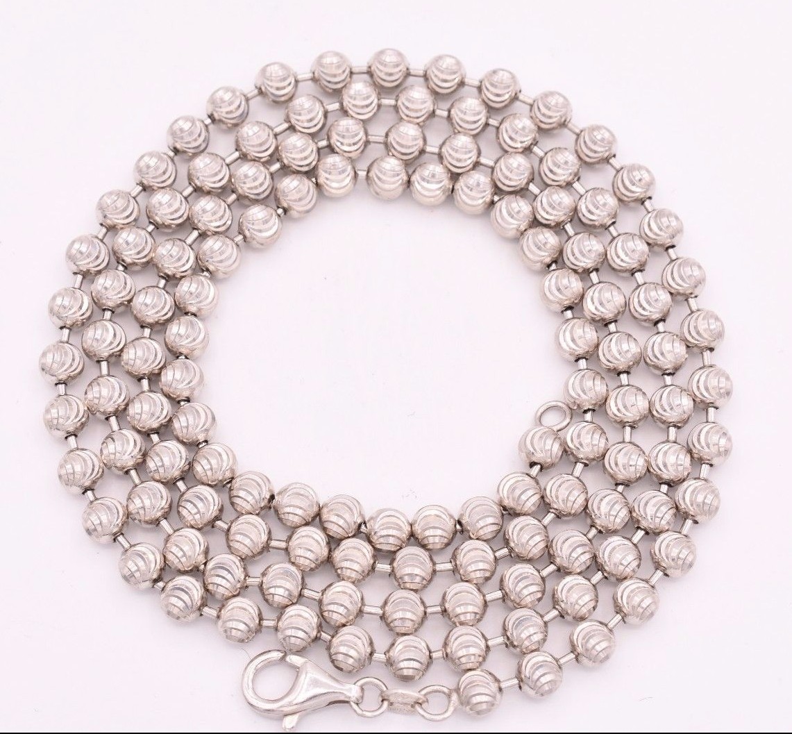 5mm Diamond Cut Moon Cut Ball Bead Chain Necklace Real Sterling Silver 925