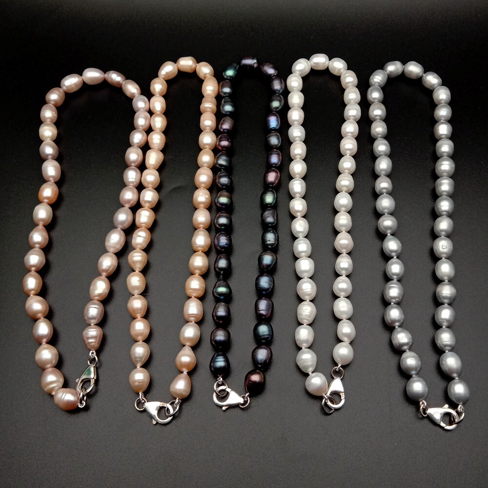 Sale White Black Gray Pink Purple Rice Cultured Pearl Necklace 925 silver clasp