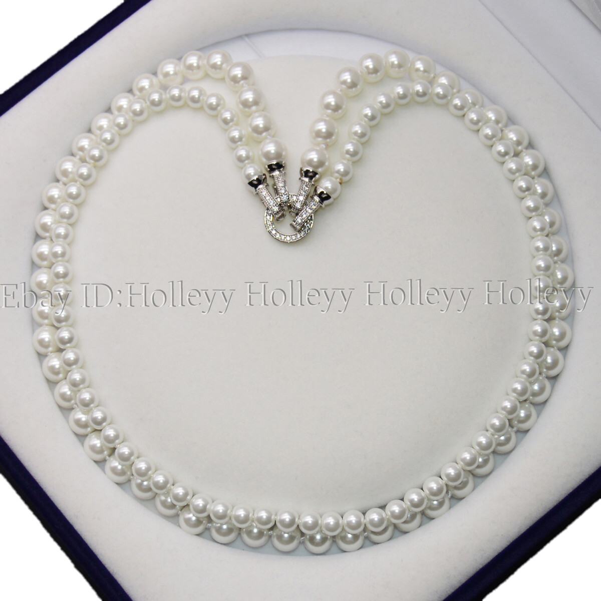 2 Rows 6mm 8mm Round White South Sea Shell Pearl Faux Pearl Necklace 18-20”