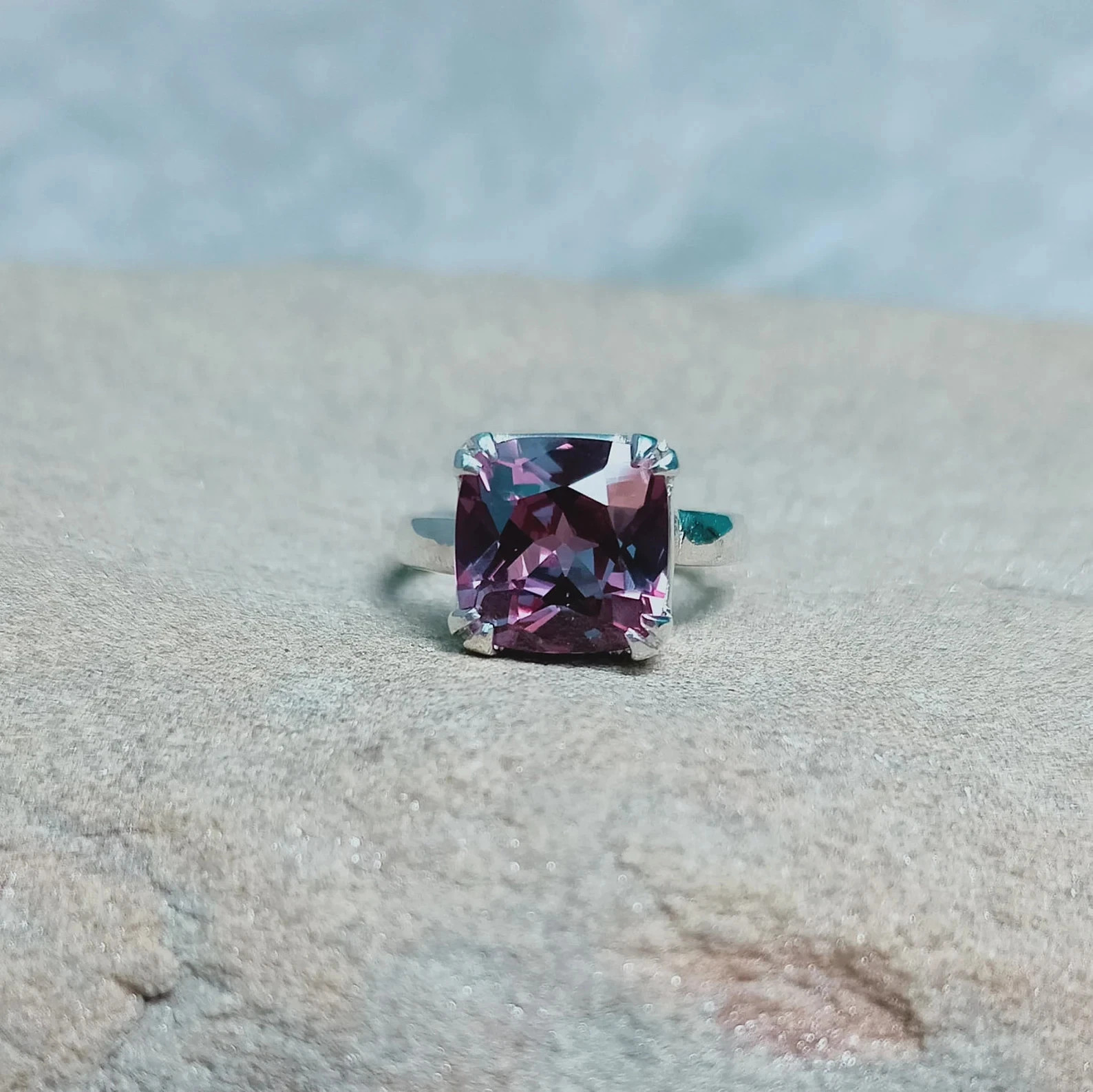 Certified 7 Ct Natural Alexandrite Cushion Gemstone Ring – Crafted 925 Silver